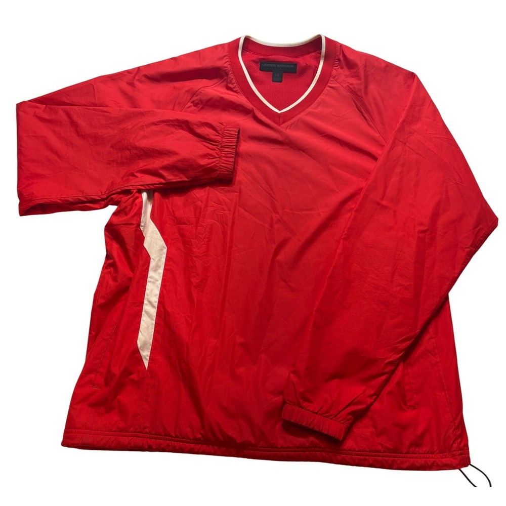 Under Armour Windbreaker Pullover Mens LG Red White V-Neck Mesh Lined Jacket - Picture 2 of 9